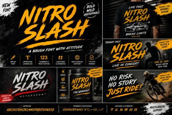 Nitro Slash: Igniting Visual Impact with Aggressive Brush Typography